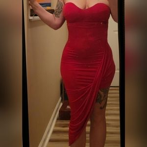 NWOT Strapless Asymetrical Red Dress